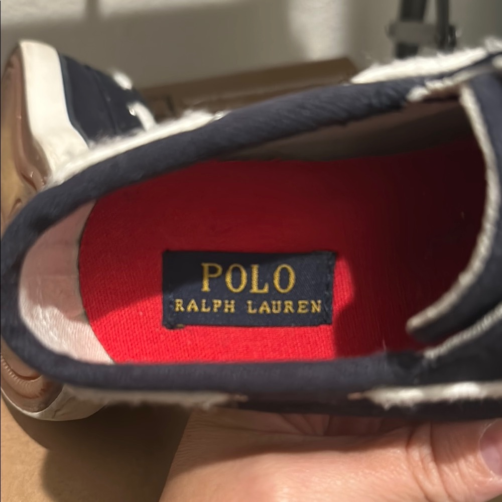 Polo Ralph Lauren Navy Canvas Boat Shoes with Velcro strap, size 10 kids - Picture 3 of 13